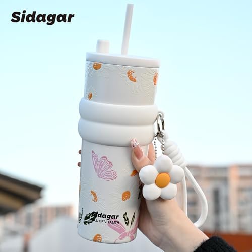 SDGA+ 24 oz Stainless Steel Tumbler with Lid and Straw, Insulated Water Bottle Leak Proof for Hot and Cold, Portable Travel Coffee Mug, Reusable Coffee Cup for Women, Blooming Daisy - Image 4