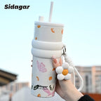 SDGA+ 24 oz Stainless Steel Tumbler with Lid and Straw, Insulated Water Bottle Leak Proof for Hot and Cold, Portable Travel Coffee Mug, Reusable Coffee Cup for Women, Blooming Daisy - Image 4