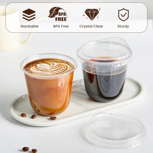 12 oz Round Bottom Clear Plastic Cups with Strawless Sip Lids, 100 Pack - Image 3