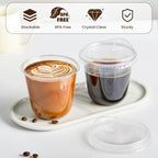 12 oz Round Bottom Clear Plastic Cups with Strawless Sip Lids, 100 Pack - Image 3