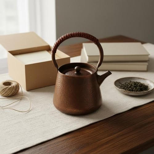 Amagogo Copper Kettle Tea Pot Teapot Water Boiler Hammered Copper Detailing Handcrafted Texture Compact Handle suitable for daily guest sharing countertop decor, Copper, Natural Copper - Image 4
