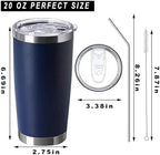 20oz insulted tumblers stainless steel cup Tumbler Bulk with push Lid, and metal straw powder coated coffee cup for cold and hot drinking (12, navy blue) - Image 2