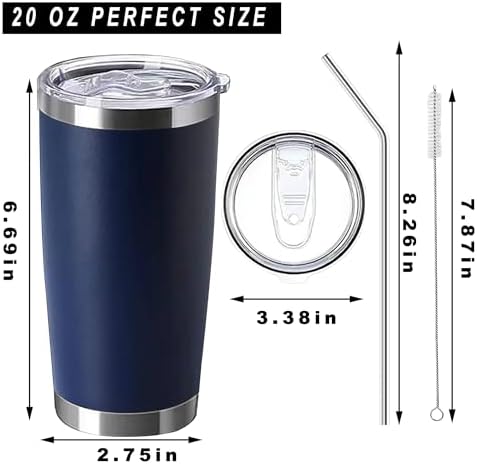20oz insulted tumblers stainless steel cup Tumbler Bulk with push Lid, and metal straw powder coated coffee cup for cold and hot drinking (48, navy blue) - Image 2