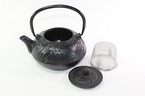 Japanese Antique 24 Fl Oz Round Black Pine Plum Bamboo Chinese Cast Iron Teapot Tetsubin with Infuser Filter + Gift Bow - Image 2