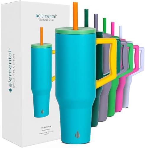 Elemental Spill Proof 40oz Insulated Tumbler with Handle & Straw Travel Mug by Elemental