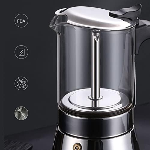 Zooke Classic Stovetop Espresso and Coffee Maker, Stovetop Espresso Maker Stainless Steel Italian Coffee Machine Maker, Crystal Glass 6 Espresso Cups Pot for Italian Cuban Café - Image 5