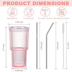 6 Pcs 20oz Acrylic Ribbed Tumblers with Lid and Straws Pink Plastic Reusable Iced Coffee Cups with Lid Unbreakable Vintage Ribbed Drinking Glasses Tumbler for Juice Smoothie Beverage with Clean Brush - Image 4