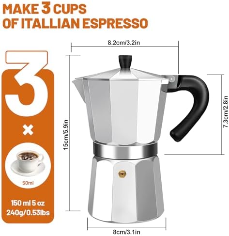 Manual Coffee Grinder Detachable Stainless Steel Conical Burr Aluminum Coffee Bean Grinder Silver with 3 Cup Aluminum Espresso Stovetop Moka Pot Express Coffee Maker Percolator Italian Classic - Image 3