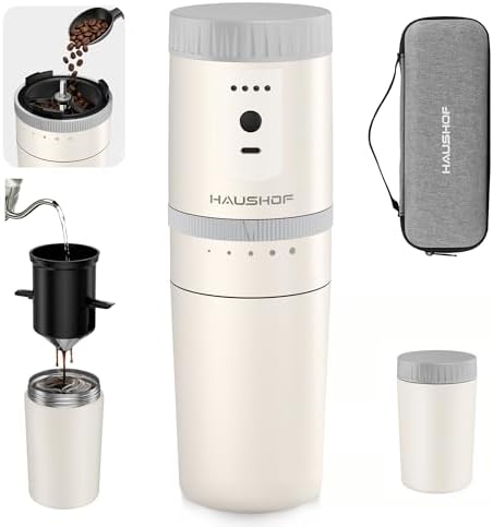 HAUSHOF Portable Coffee Maker for Travel, Rechargeable Electric Grinder by HAUSHOF