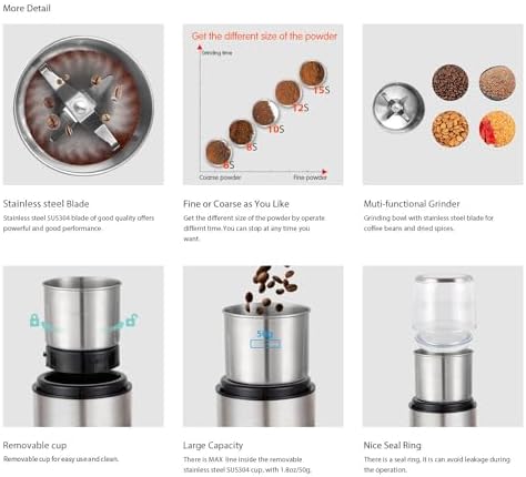DR MILLS DM-7452 Electric Coffee Grinder,Spice Grinder Electric and Chopper,Detachable Cup, Diswash Free, Blade & Cup Made with SUS304 Stainless Steel - Image 3