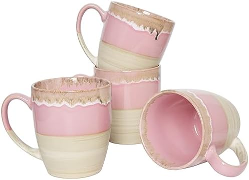 Bosmarlin Ceramic Coffee Mug Set of 4, 17 Oz, 5 Colors to Choose, Tea Cups, Dishwasher and Microwave Safe, Reactive Glaze (Pink) by Bosmarlin