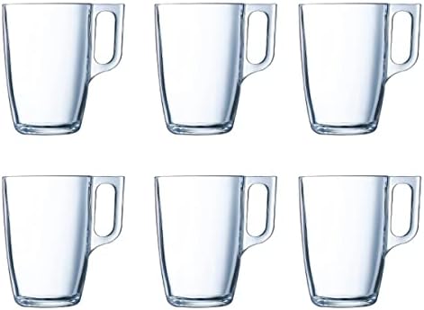 Luminarc New Set of 6 Breakfast Mugs Glass Coffee Mugs for Microwave 32cl, Black by Luminarc