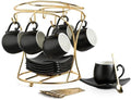 LYEOBOH Espresso Cups with Saucers Set, 3 OZ Coffee Cups with Metal Stand by LYEOBOH