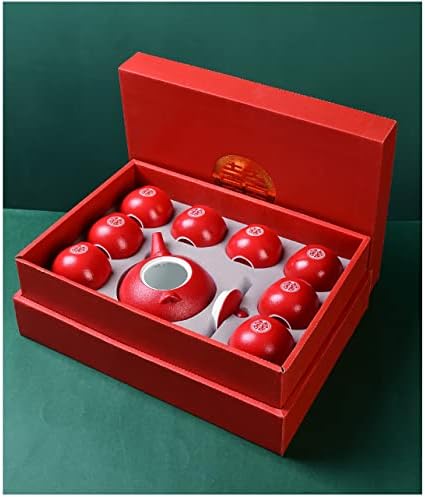 Chinese Traditional Wedding Gift Tea Set - Kung Fu Teapot With 8 Teacups and Round Tray - Red Decoration - Image 5