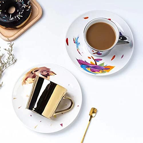 Reflection Cup,Mirror Cup and Saucer,Anamorphic Cup and Saucer,Creativity Tea Cup and Saucer Set,Ceramic Coffee Mug with Saucer and Spoon,for Cappuccino,milks,espresso,tea,coffee,250ml - Image 3