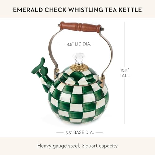 MACKENZIE-CHILDS Whistling Tea Kettle, Green-and-White Emerald Check - Image 4