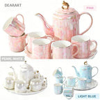 DEARART Luxury Pearl Ceramic Tea Set, 1 Teapot & 6 Cups with Serving Tray, Gold Rim Beaded Handle Porcelain Coffee Tea Service Set, Elegant White Tea Cup Set for Home Kitchen, Afternoon Tea etc - Image 7