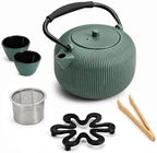 Cast Iron Teapot Set with 2 Cups, 34 oz (1000 ml) Japanese Tea Pot with Infuser for Loose Leaf Tea, Enamel Interior, Stovetop Compatible, Complete Tea Gift Set for Tea Lovers, Green by Unknown