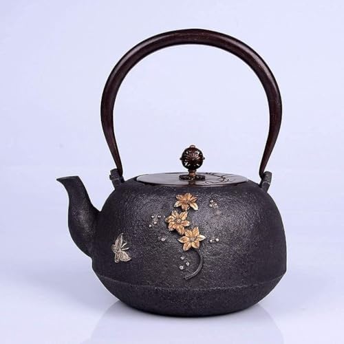 Cast Iron Tetsubin Teapot 1.2L Japanese Iron Kettle With Flower & Butterfly Pattern, Tea Pot - Image 4