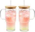 32 oz Glass Water Tumbler with Handle, Glass Cups with Bamboo Lid & Straw by MINGHYZYA