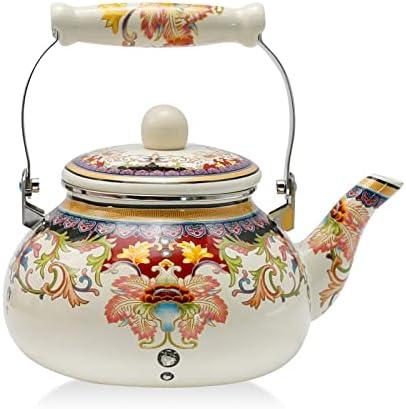 Saihisday Floral Teapot Enamel Afternoon Tea Kettle For Stovetop, 2.5L Large Flowered Tea Kettle with Ceramic Handel for Afternoon Tea Wedding Party Housewarming Gift by Saihisday