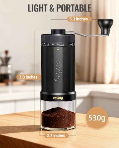 CEVING Manual Coffee Grinder with 90 External Settings, 60g Capacity, Black - Image 6