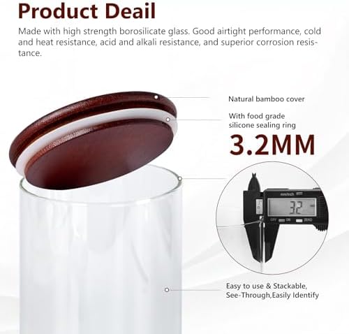 ZOMUIA Glass Coffee Containers Airtight Coffee Bean Storage Canisters with Shelf, 3Pcs 44oz Coffee Station Organizer, Kitchen Food Storage Jars for Sugar, Candy, Oats, Nuts (Retro) - Image 3