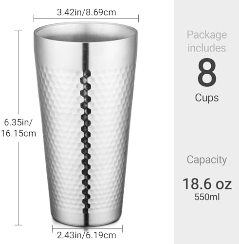 Beasea Stainless Steel Cups 19 oz, 8 Pack Large 18.6oz 550ml Stainless Steel Drinking Cups Water Tumbler Stackable Double Wall Insulated Individual Metal Pint Glasses Tin for Home Party Camping - Image 2