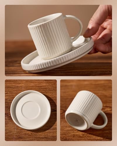 famiware 3oz Espresso Cups and Saucers, Set of 4, Matte White - Image 4