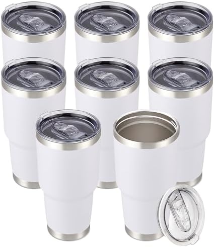 30 oz Tumbler with Lid Stainless Steel Tumblers Bulk, 8 Pack by CoolYoleb