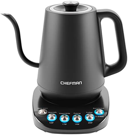 Chefman TrueTemp Precision Control Gooseneck Kettle, Internal Custom Temperature Control and 6 One-Touch Presets, Boil-Dry Protection Auto Shut-Off for Safety, For Pour Over Coffee and Tea, Black by Chefman