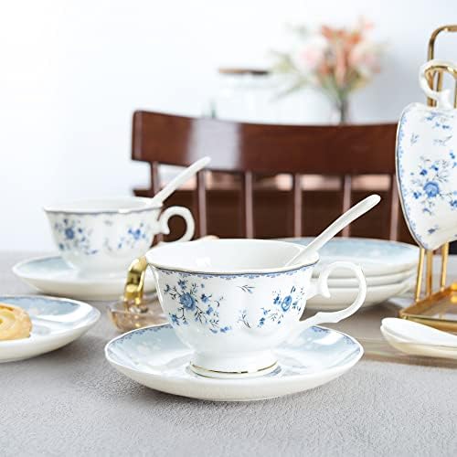 fanquare 15 Piece British Blue Rose Porcelain Tea Set - Image 4
