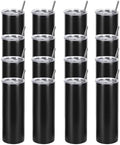 16 Pack 20 Oz Straight Skinny Tumblers,Individually Gift Boxed Stainless Steel Slim Skinny Tumbler Set Bulk, 20 Oz Insulated Slim Thin Travel Tumbler Cup for Diy, Black by Wzaytia