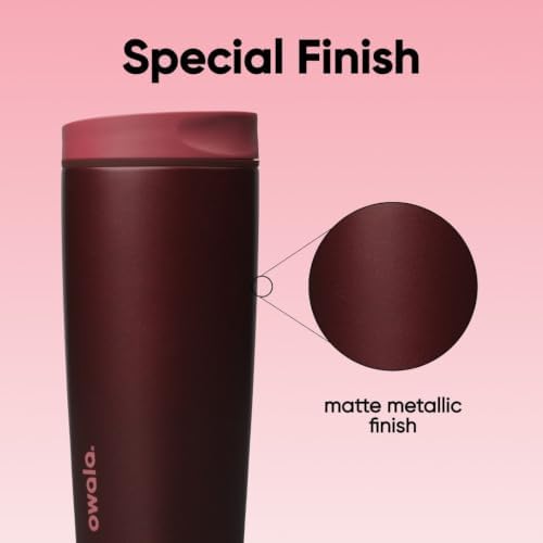 Owala SmoothSip Slider Insulated Stainless Steel Coffee Tumbler, Reusable Iced Coffee Cup, Hot Coffee Travel Mug, BPA Free 20 oz, Black Cherry - Image 5
