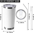 20oz insulted tumblers stainless steel cup Tumbler Bulk with push Lid, and metal straw powder coated coffee cup for cold and hot drinking (12, white) - Image 2