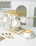 Nineteen-piece coffee set, including six porcelain coffee cups, one metal rack, six spoons, and six ceramic saucers, with hand-painted relief design, for lattes, mocha coffee, cappuccino, and tea by Unknown