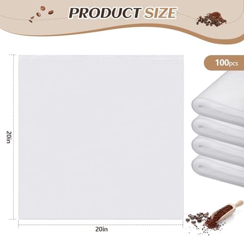 Cinnvoice 100 Pcs 20" x 20" Cold Brew Coffee Filter Bags with Drawstring - Image 4