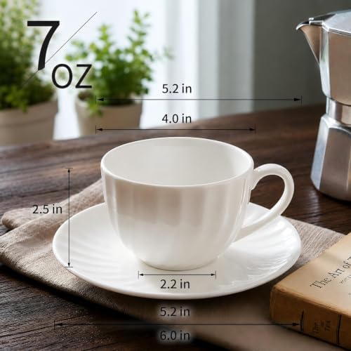 Fine Bone China Cappuccino Cups with Saucers Set of 4, 7 oz - Image 3