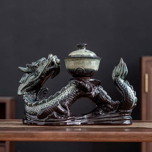 Ceramic Teapot with Infuser Semi Automatic Tea Set Magic Teapot with 8 cups Gradient Color (Gradient Dragon- A) - Image 6