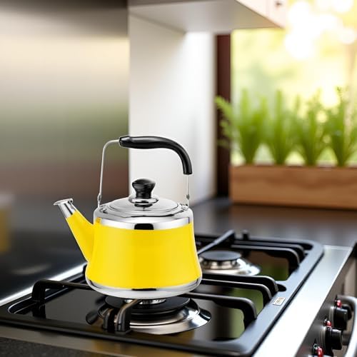 Tea Kettle Stovetop, Whistling Tea Pot 304 Food Grade Stainless Steel Teapot for Stove top, Loud Whistle Kettle for Tea, Coffee, Milk (Yellow, 1L) - Image 4