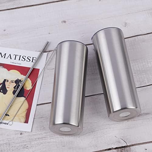 24 Pack 20 Oz Stainless Steel Straight Tumblers, Insulated Slim Skinny Travel Cup Set, BPA-Free Lids and Straws Included, Silver - Image 5