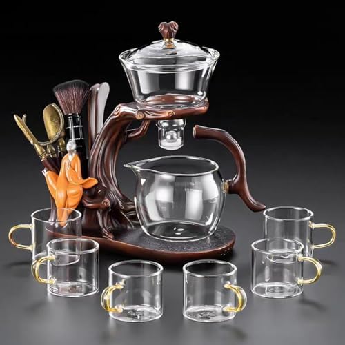 Magnetic TeaPot Semi-Automatic Drip Glass Teapots Lazy Kungfu Tea Infuser Heat-Resistant Tea Maker Set (Iclude 6 cups & Tea pet & 6 Gentlemen of Tea Set) by Unknown