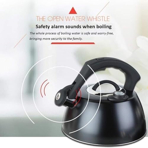 Black kettle, Stainless Steel Whistling Tea Pot with Thermometer, Teapot for Stove Top with Ergonomic Anti Scald Handle - Image 4
