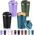 Volhoply 13 oz Stainless Steel Insulated Travel Coffee Mug with Fip Lid Bulk 4 Pack,Reusable Double Wall Vacuum Metal Coffee Cup,Portable Leak Proof Thermal Tumbler for Hot & Cold Drinks(Assorted,4) by LiveFully%EF%BC%8CDrinkFreely%E2%80%94KeepGoingwithVolhoply%EF%BC%81