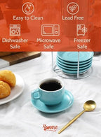 Sweese 8 Ounce Porcelain Stackable Cappuccino Cups with Saucers and Metal Stand - for Specialty Coffee Drinks, Cappuccino, Latte, Americano and Tea - Set of 4, Turquoise - Image 3