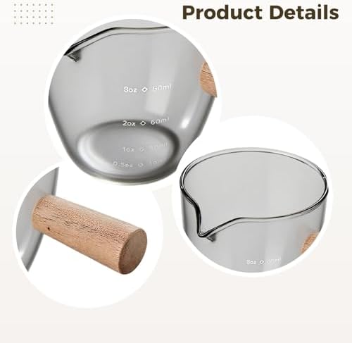 2 Pcs Espresso Shot Glasses, 3 fl oz 90 ml Glass Espresso Cups with Wooden Handle, Clear Measurement Marks, Smooth Pouring Spout, Fits Espresso Machines, Shot Glasses for Coffee Enthusiasts - Image 4