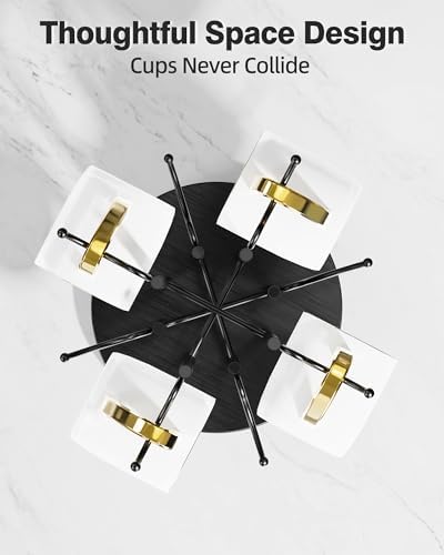 8-Hook 360° Rotating Large Coffee Mug Tree for Counter, Wood Base, Black - Image 3