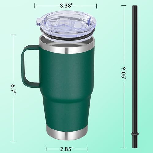 20 oz Stainless Steel Tumbler with Handle Bulk Metal Insulated Tumblers Travel Coffee Mug with Handle Double Wall Tumbler Cup with Lid and Straw, New Dark Green 12 Pack - Image 4