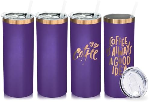 20 oz Skinny Tumblers Bulk with Lids and Straws Purple,4 pack by MetalyaTumblers