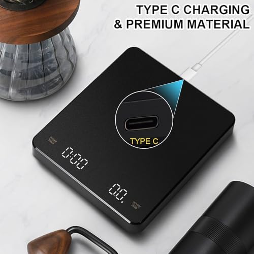 OBEST Mini Coffee Scale with Timer, Portable Kitchen Food Scale with Invisible Screen Rechargeable Digital Coffee Scale Espresso Scale with Timer 3kg/0.1g Precision Scale Classic Black - Image 5